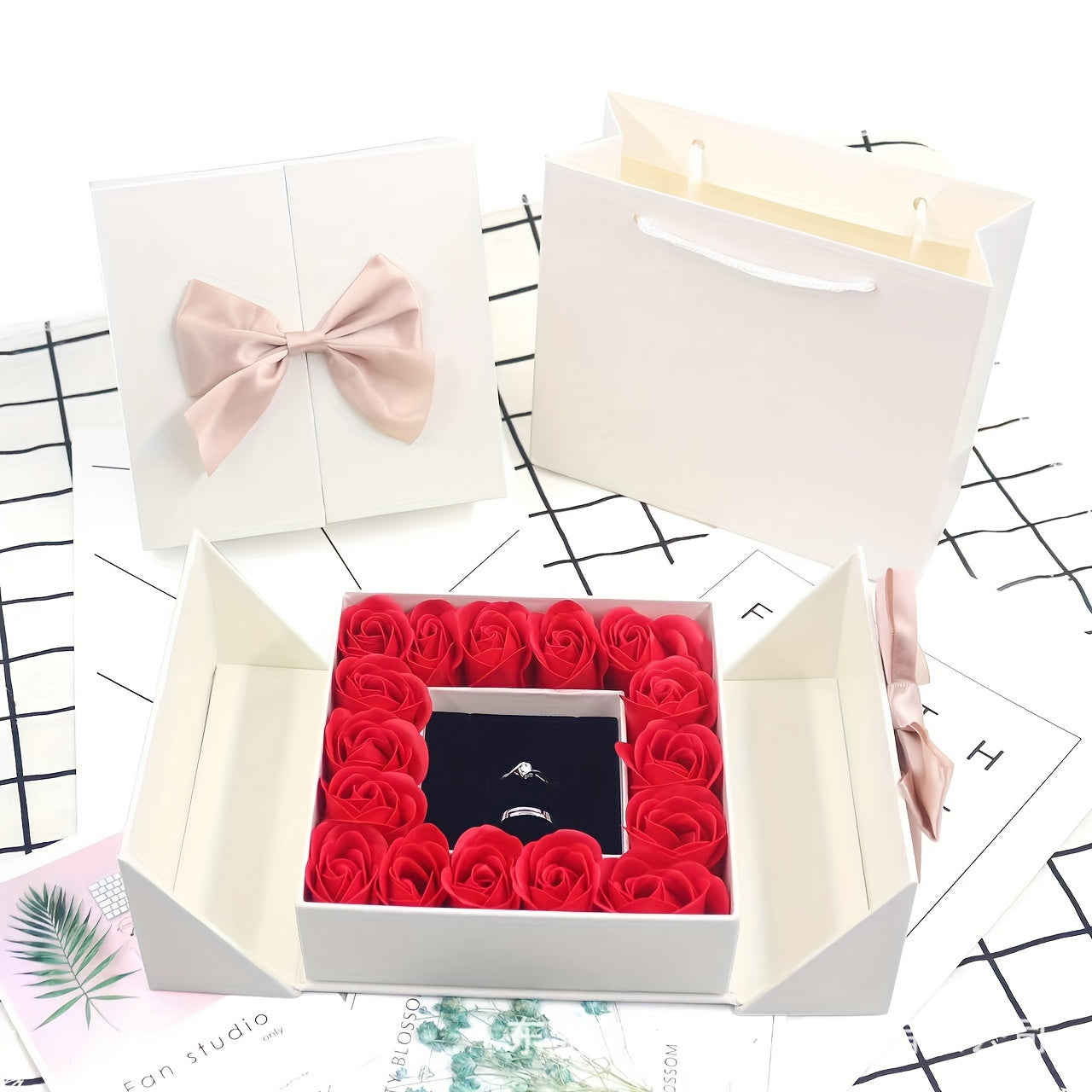 1pc Elegant Gift Box with 16 Preserved Roses, Dual-Opening Jewelry Packaging for Necklace, Ring, Bracelet -