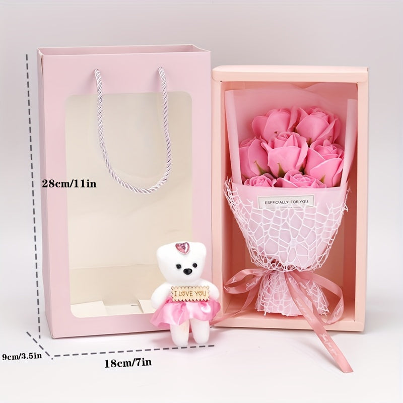 Rose Bouquet Gift Box with Teddy Bear