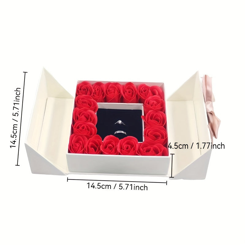 1pc Elegant Gift Box with 16 Preserved Roses, Dual-Opening Jewelry Packaging for Necklace, Ring, Bracelet -