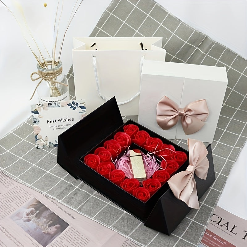 1pc Elegant Gift Box with 16 Preserved Roses, Dual-Opening Jewelry Packaging for Necklace, Ring, Bracelet -