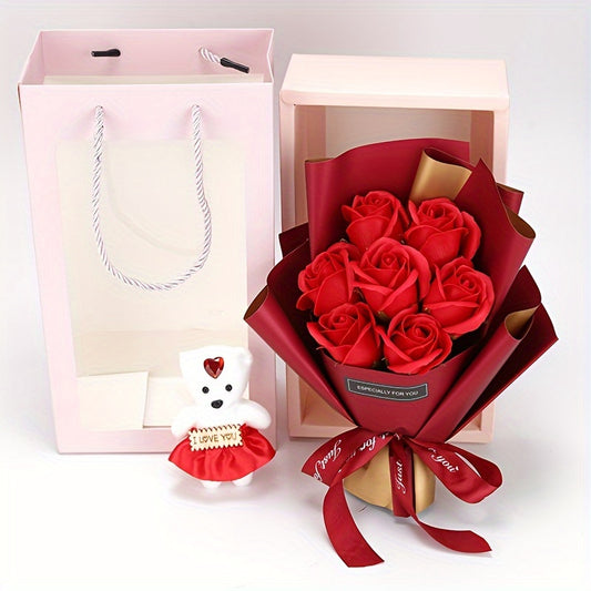 Rose Bouquet Gift Box with Teddy Bear