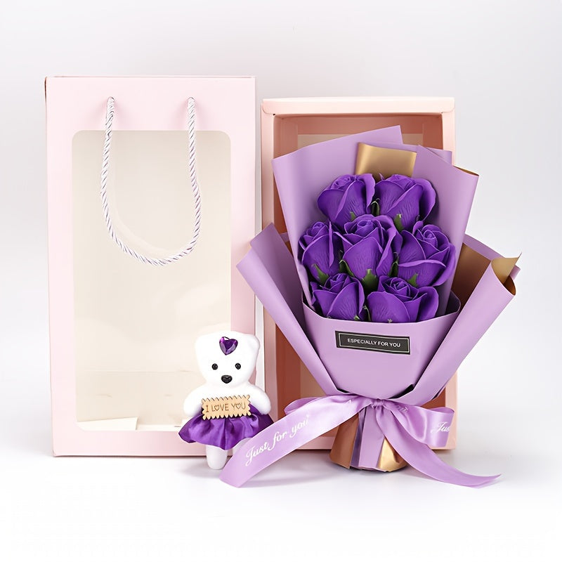 Rose Bouquet Gift Box with Teddy Bear