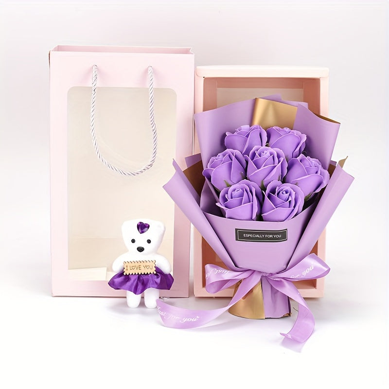 Rose Bouquet Gift Box with Teddy Bear