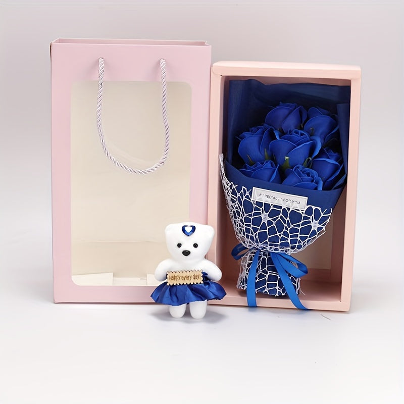 Rose Bouquet Gift Box with Teddy Bear